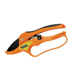 Nůžky zahradní MASTERTOOL ráčnové kovadlinkové 200 mm, kované hliníkové madla pokryté TPR, čepele teflon Mn65 14-6112