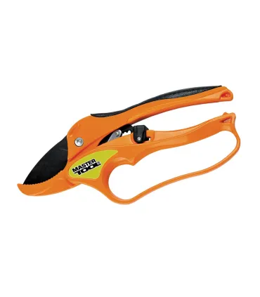 Nůžky zahradní MASTERTOOL ráčnové kovadlinkové 200 mm, kované hliníkové madla pokryté TPR, čepele teflon Mn65 14-6112
