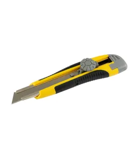 Nůž s odlamovací čepelí MASTERTOOL 18 mm, kovová vodítka, šroubovací svorka, TPR povlak, 3 čepele 17-0118