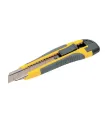 Nůž s odlamovací čepelí MASTERTOOL 18 mm, kovová vodítka, tlačítková svorka, TPR povlak, 3 čepele 17-0119