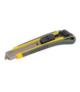 Nůž s odlamovací čepelí MASTERTOOL AUTO 18 mm, kovová vodítka, tlačítková svorka, TPR povlak, 3 čepele 17-0183