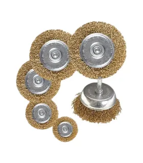 Sada drátěných mosazných kartáčů na vrtačku 1/4" MASTERTOOL Ø75// 40/50/63/75/100 mm, 6 ks 19-9600