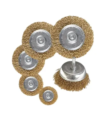 Sada drátěných mosazných kartáčů na vrtačku 1/4" MASTERTOOL Ø75// 40/50/63/75/100 mm, 6 ks 19-9600