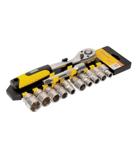 Sada hlaví nástrčných MASTERTOOL PROFI 1/2" 10-24 mm CrV ráčna 72Т, nástavec 12 ks 78-1212