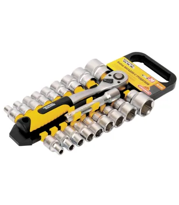 Sada hlavic nástrčných MASTERTOOL PROFI 1/2" 8-32 mm CrV ráčna 72Т, nástavec 20 ks 78-1220