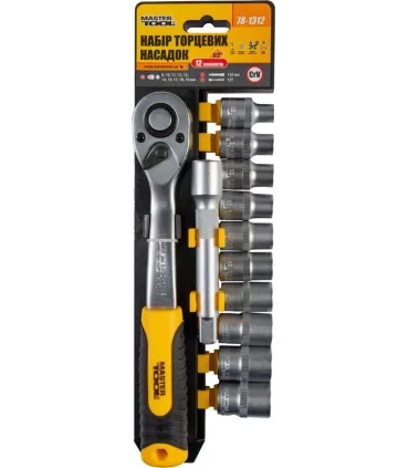 Sada hlavic nástrčných MASTERTOOL 1/2" 8-19 mm CRV ráčna 72Т 12 ks 8-19 mm CRV ráčna 72Т 12 ks 78-1312
