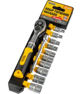 Sada hlavic nástrčných MASTERTOOL PROFI 1/4" 4-13 mm CrV ráčna 72Т, nástavec 12 ks 78-1412