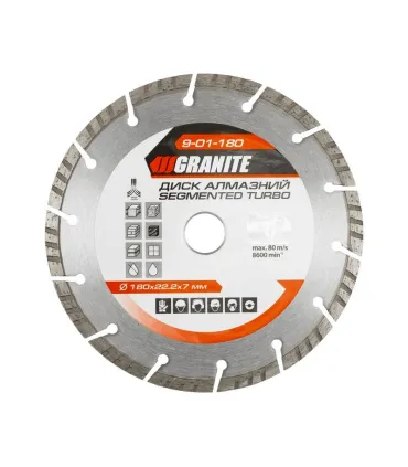 Kotouč diamantový GRANITE SEGMENTED TURBO 180*2, 6 mm 22-24% 8600 ot./min 9-01-180