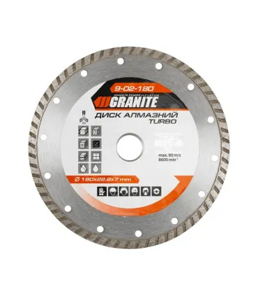 Kotouč diamantový GRANITE TURBO 180*2, 6 mm 22-24% 8600 ot./min 9-02-180