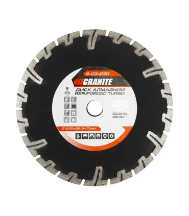 Kotouč diamantový GRANITE TURBO REINFORCED 230*2, 8 mm 22-24% 6600 ot./min ot./min 9-03-230