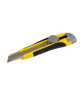 Nůž s odlamovací čepelí MASTERTOOL 18 mm, kovová vodítka, šroubovací svorka, TPR povlak, 3 čepele 17-0118