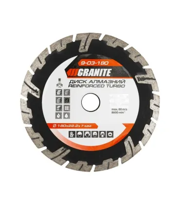 Kotouč diamantový GRANITE TURBO REINFORCED 180*2,6 mm 22-24% 8600 ot./min 9-03-180