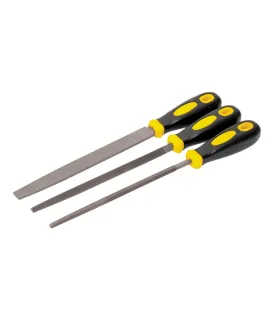 Pilník kovový MASTERTOOL 200 mm, 3 ks plochý/kulatý/třístranný dvousložková rukojeť 06-0210