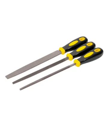 Pilník kovový MASTERTOOL 200 mm, 3 ks plochý/kulatý/třístranný dvousložková rukojeť 06-0210
