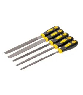 Pilník kovový MASTERTOOL 200 mm, 5 ks plochý/kulatý/třístranný/půlkruhový/čtverec dvousložková rukojeť 06-0250